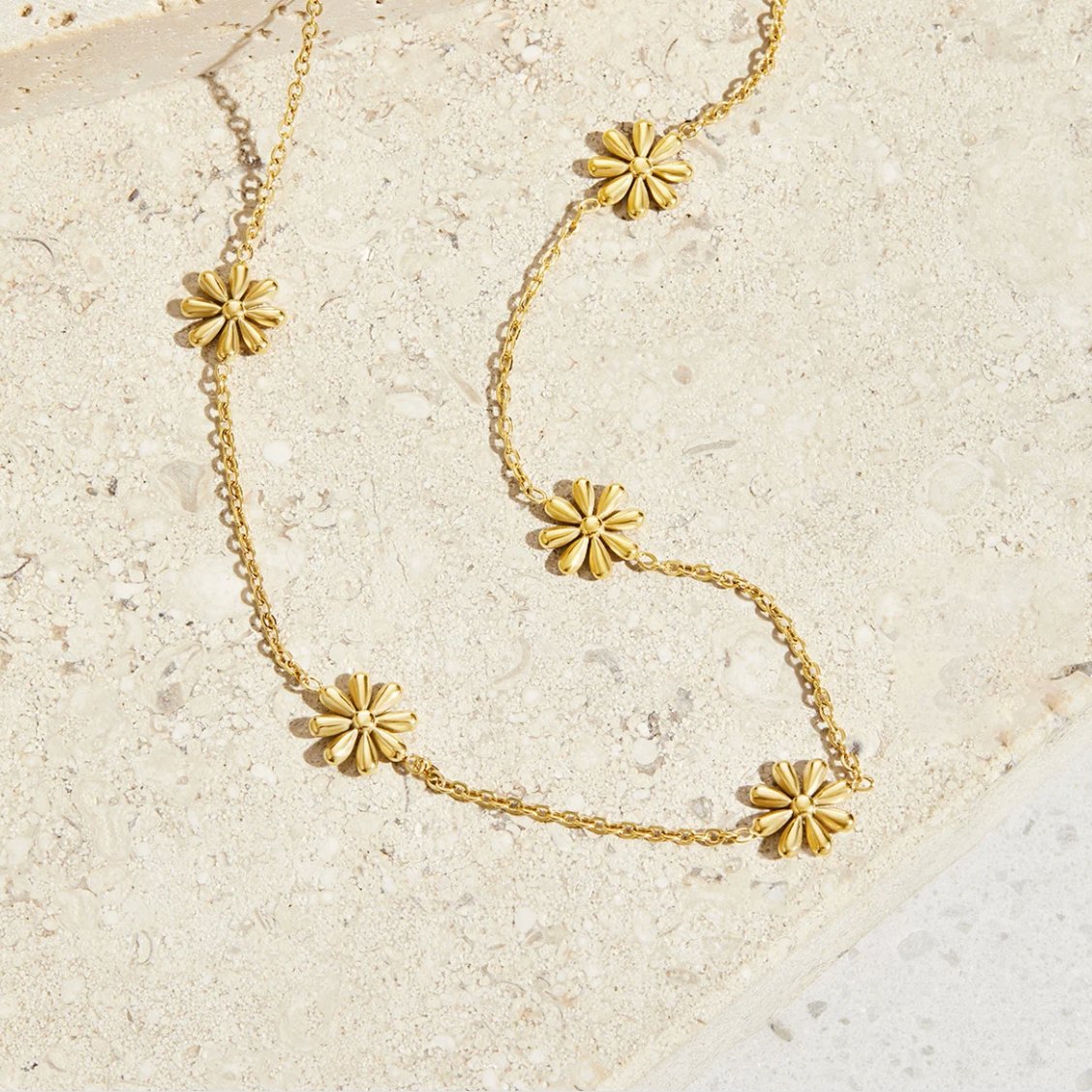 Gold Flower Pendant Necklace with 18K Gold Plated Finish