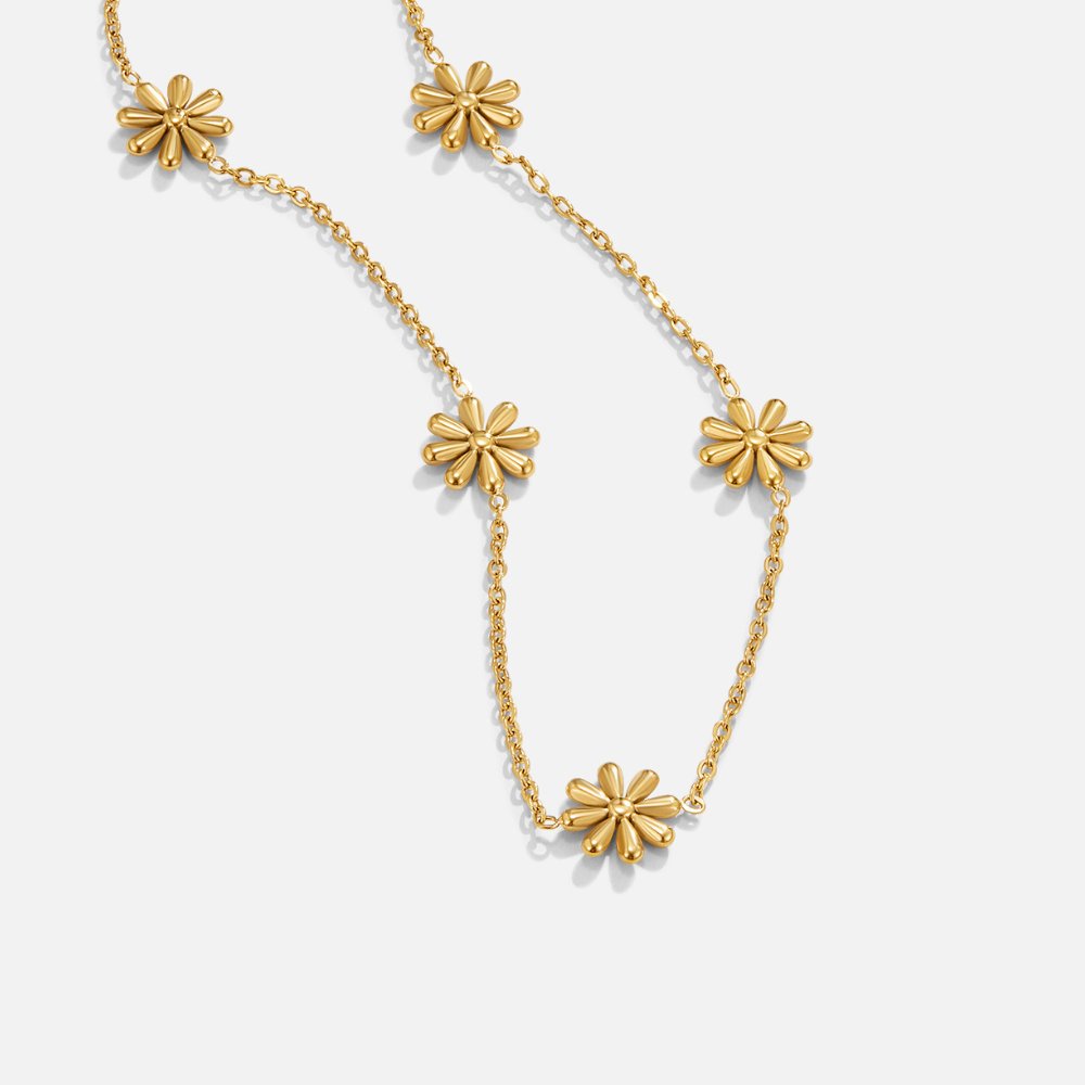 Gold Flower Pendant Necklace with 18K Gold Plated Finish