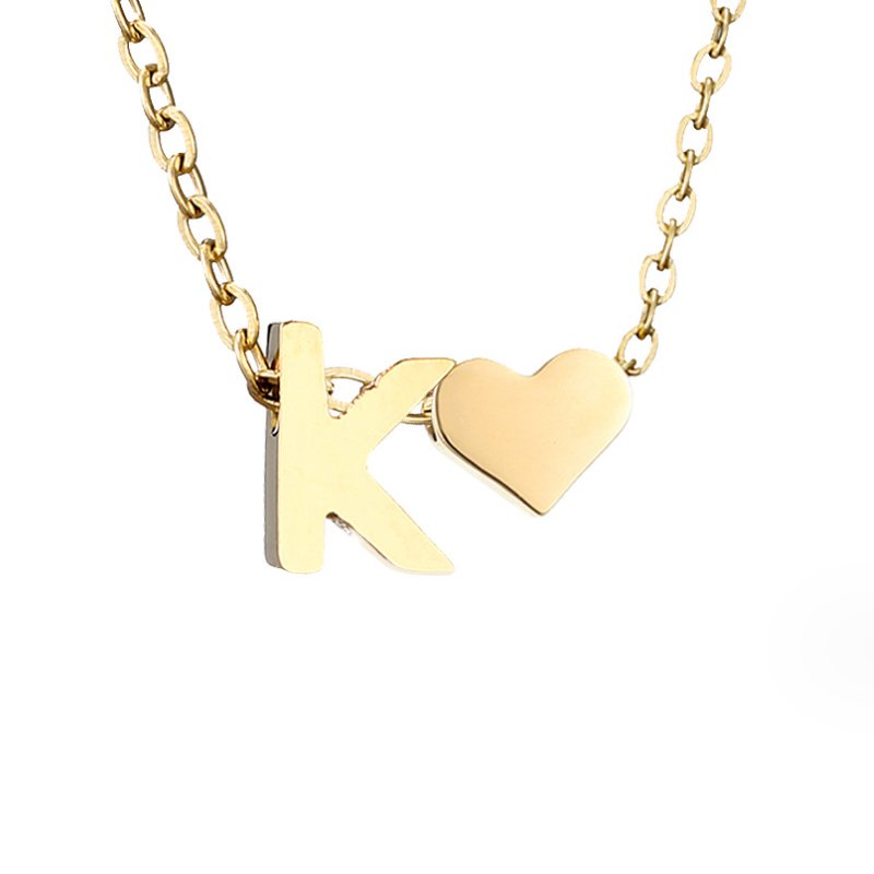Gold Letter Pendant Necklace with Forever Love Script Design