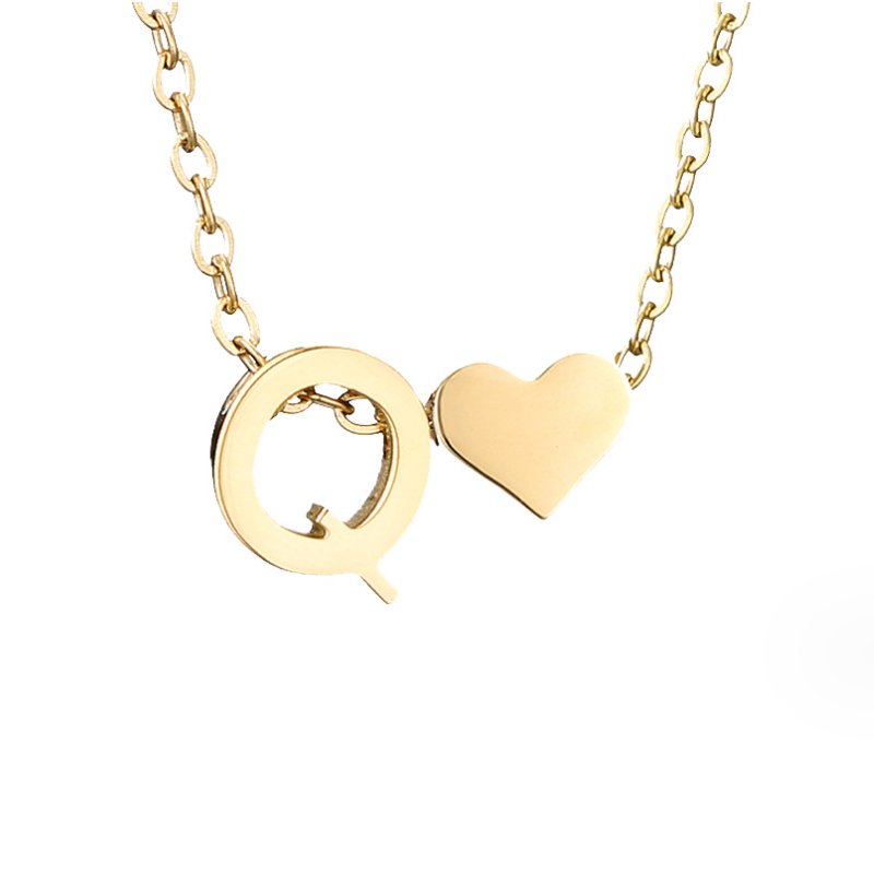 Gold Letter Pendant Necklace with Forever Love Script Design