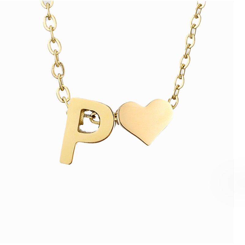Gold Letter Pendant Necklace with Forever Love Script Design