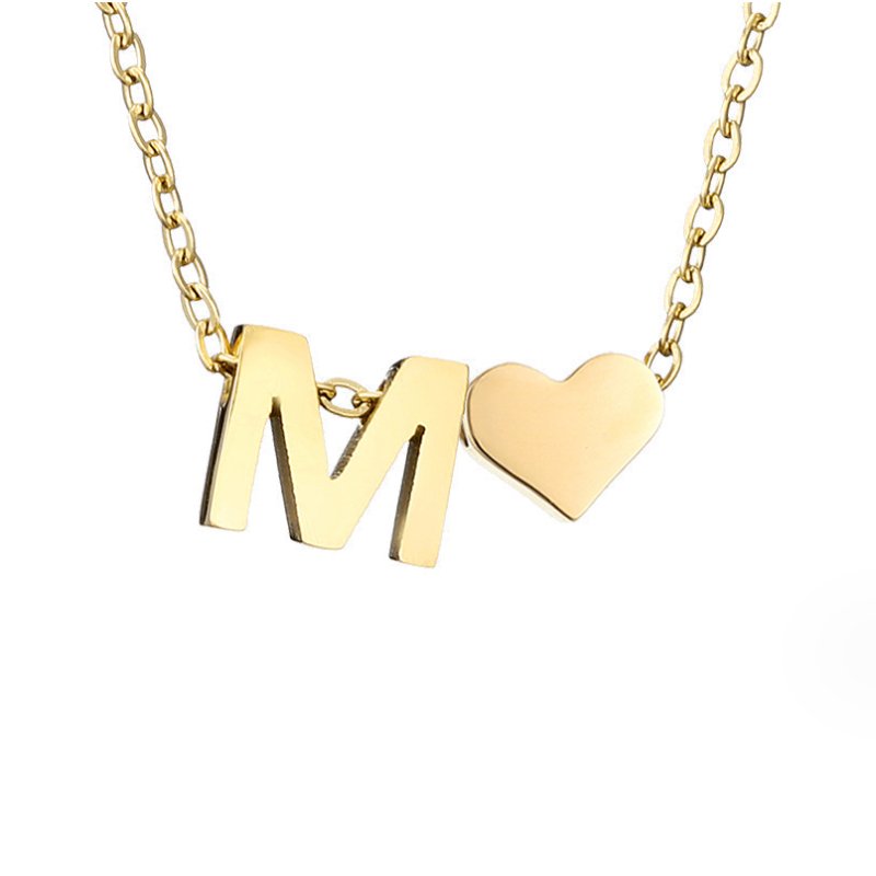 Gold Letter Pendant Necklace with Forever Love Script Design