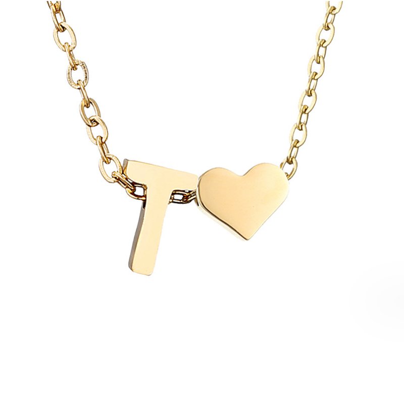 Gold Letter Pendant Necklace with Forever Love Script Design