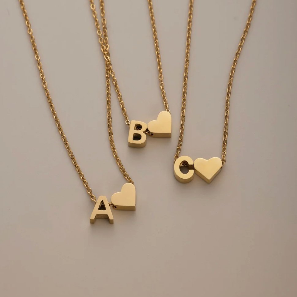 Gold Letter Pendant Necklace with Forever Love Script Design