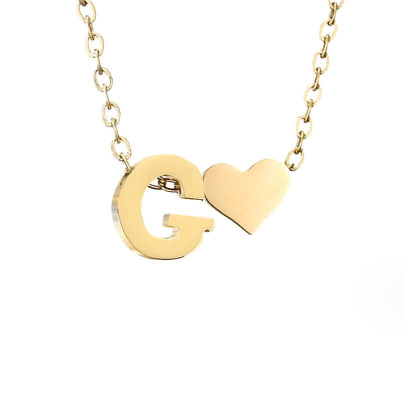 Gold Letter Pendant Necklace with Forever Love Script Design