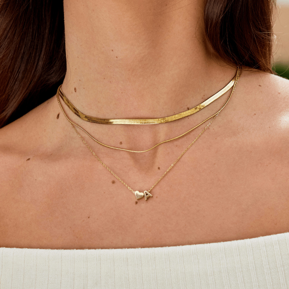 Gold Letter Pendant Necklace with Forever Love Script Design