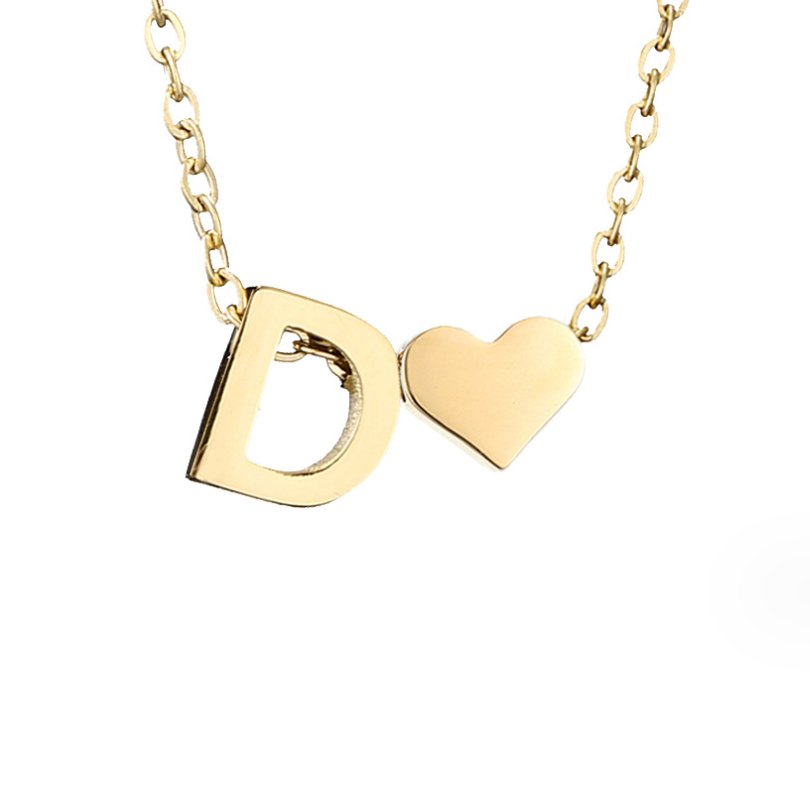 Gold Letter Pendant Necklace with Forever Love Script Design