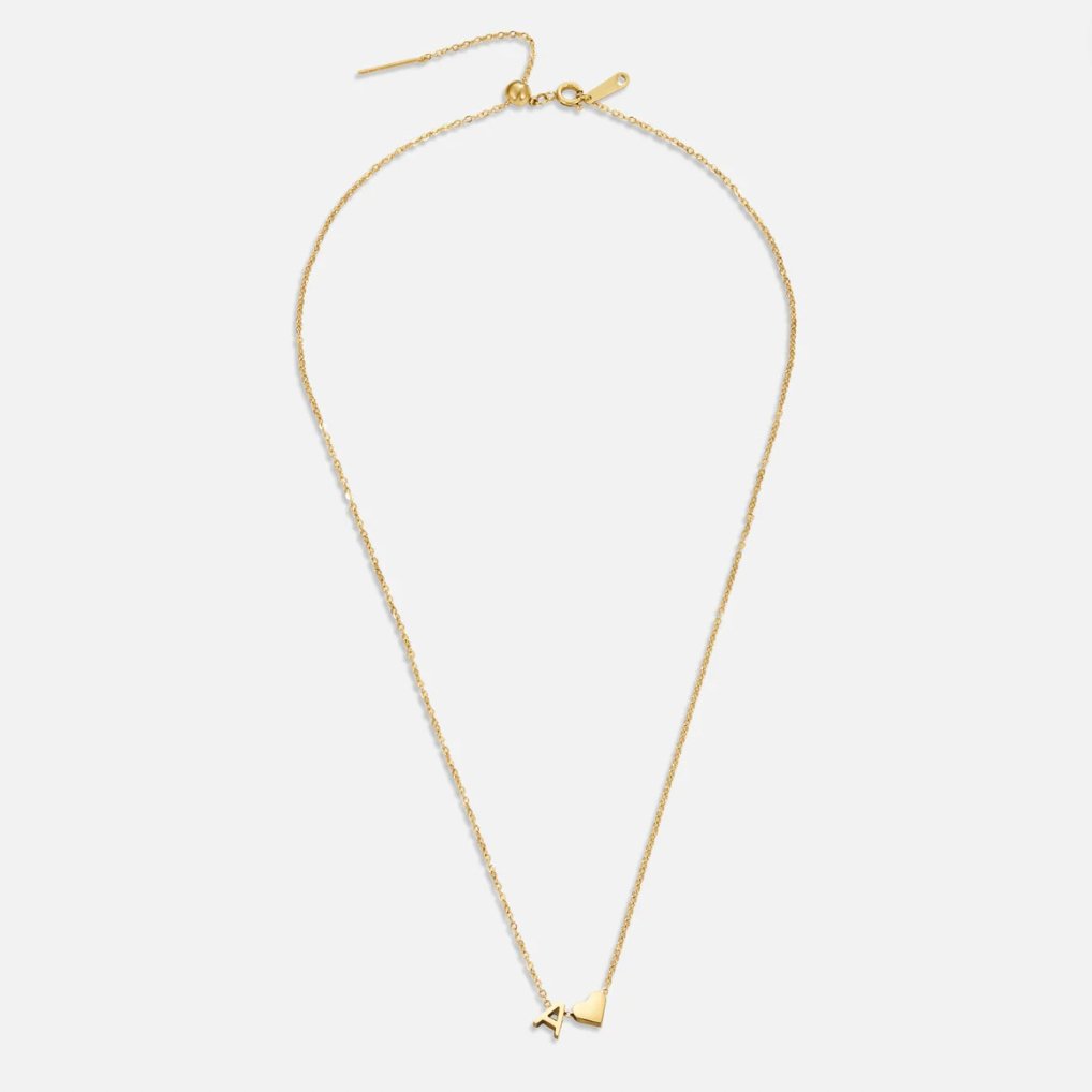 Gold Letter Pendant Necklace with Forever Love Script Design