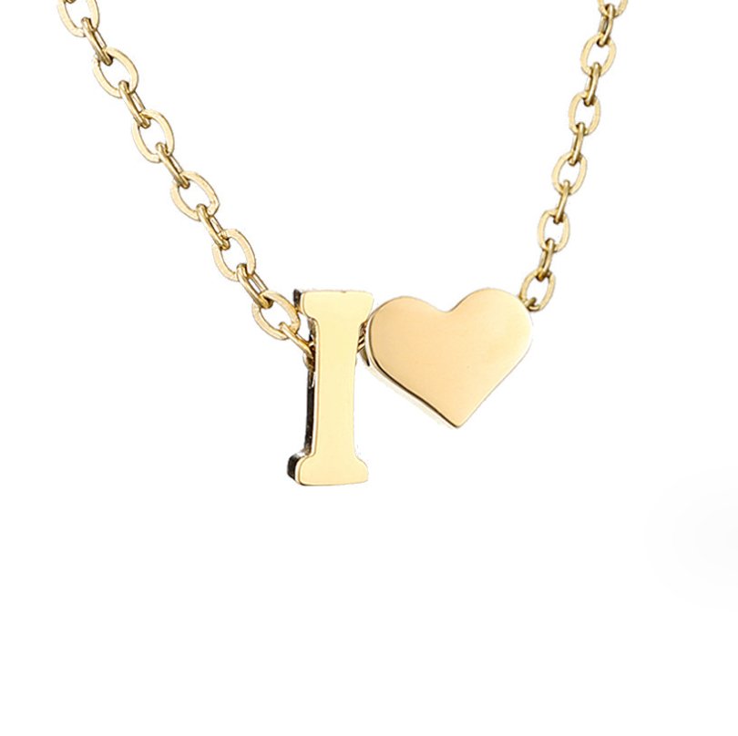 Gold Letter Pendant Necklace with Forever Love Script Design
