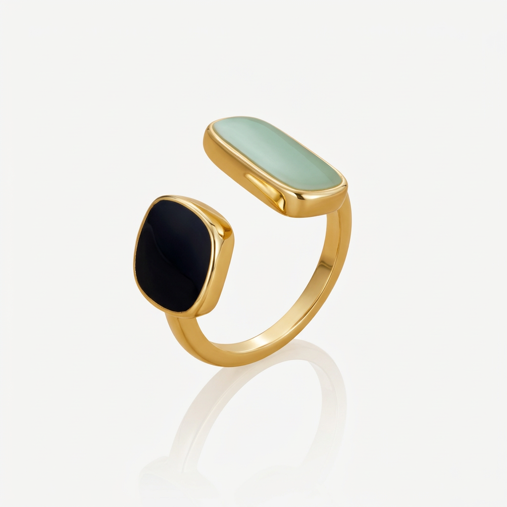 Open Ring with Dual Blue and Green Stones