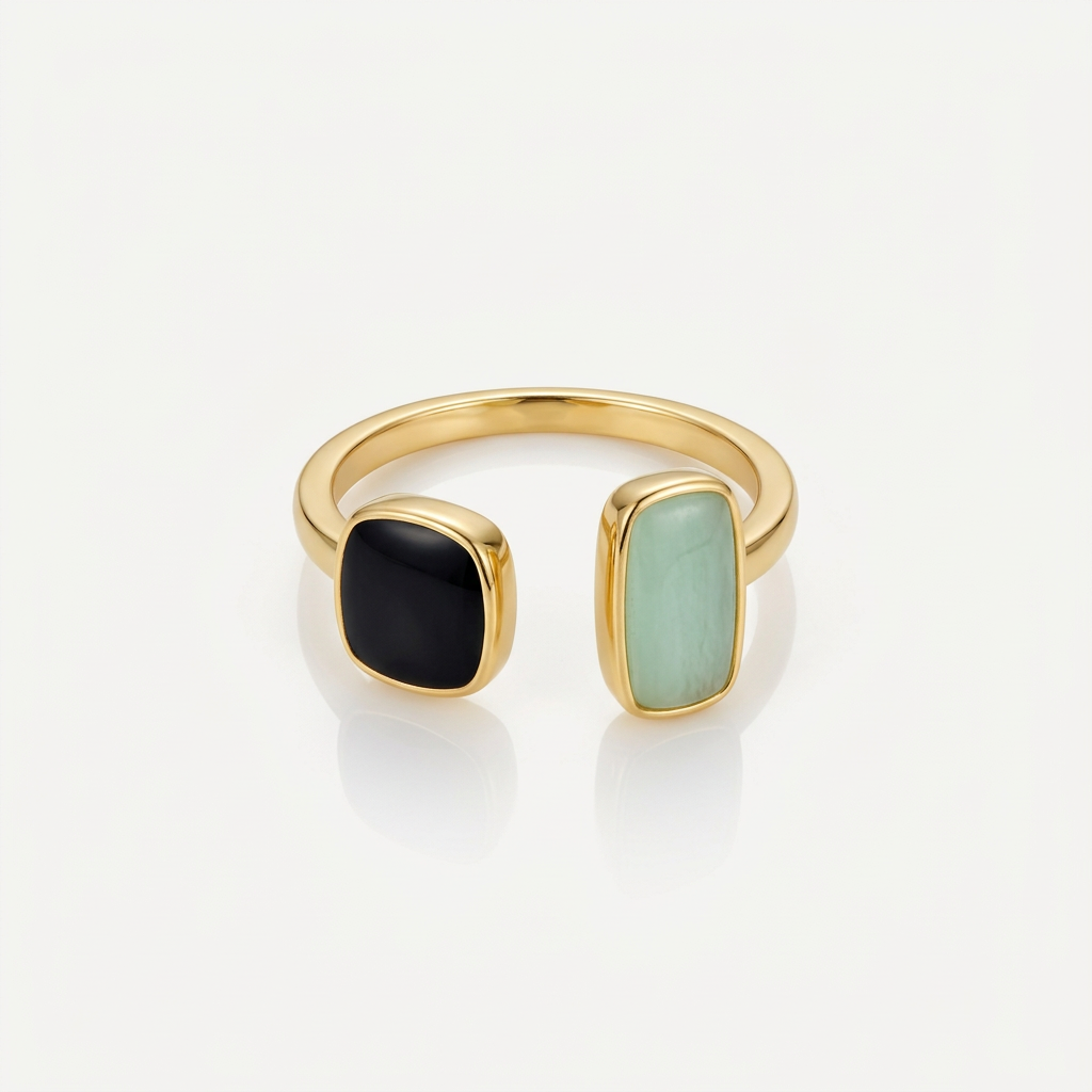 Open Ring with Dual Blue and Green Stones