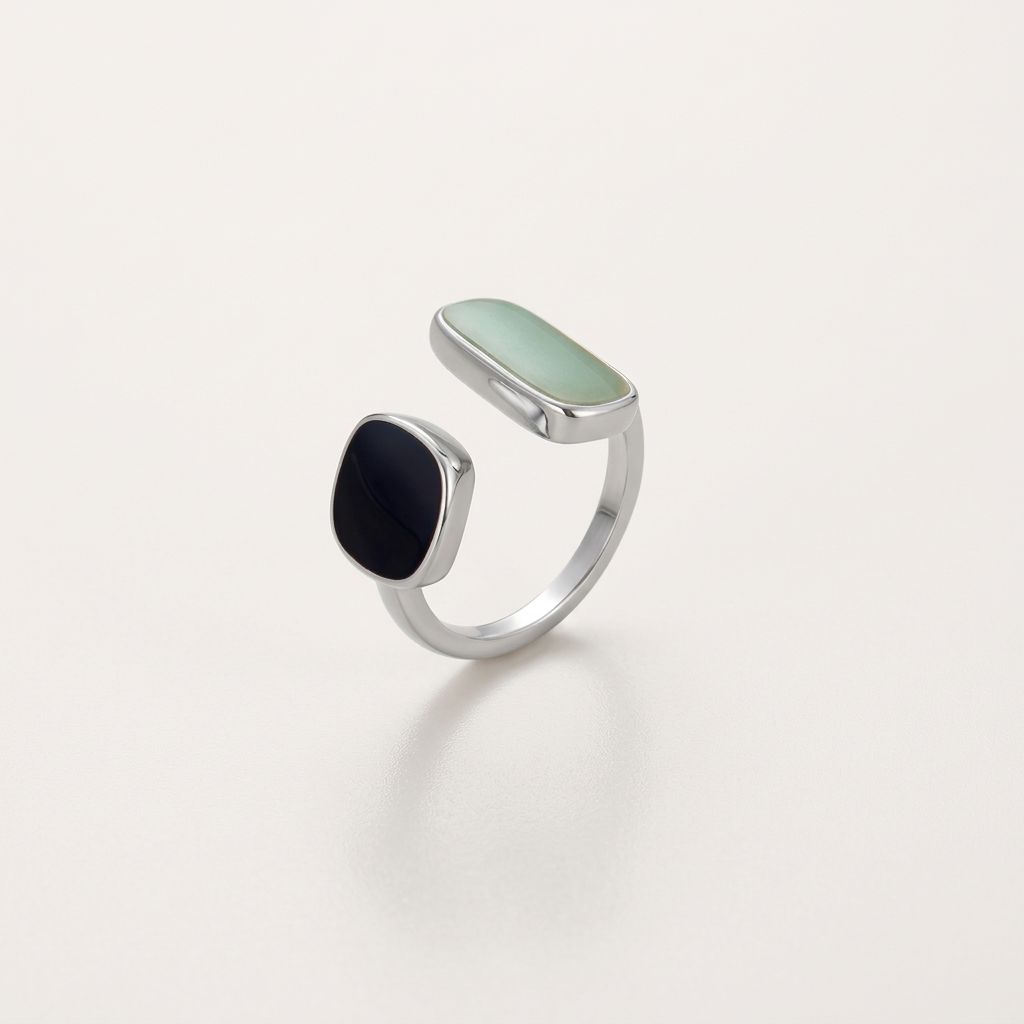 Open Ring with Dual Blue and Green Stones