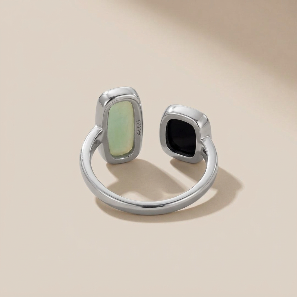 Open Ring with Dual Blue and Green Stones