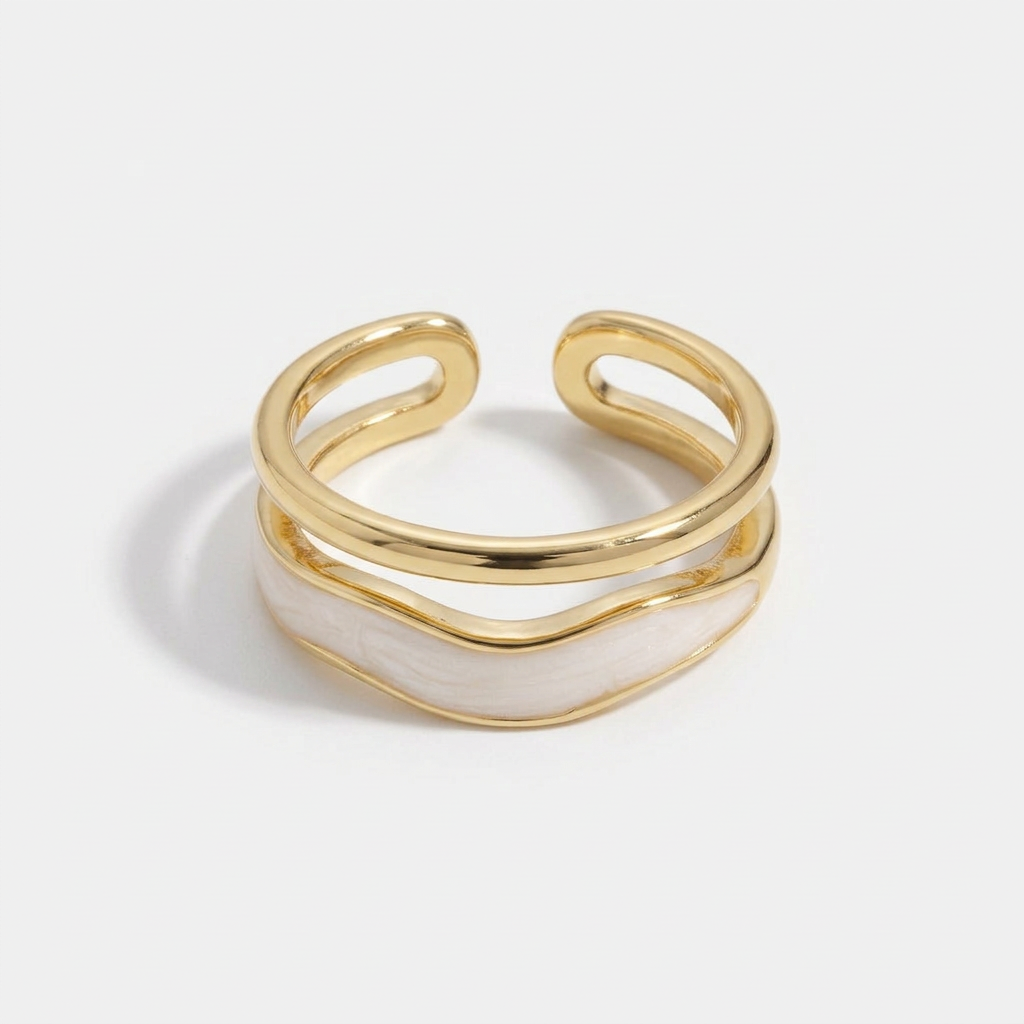 Gold Open Ring with White Wave Stone (meer varianten te gaan)