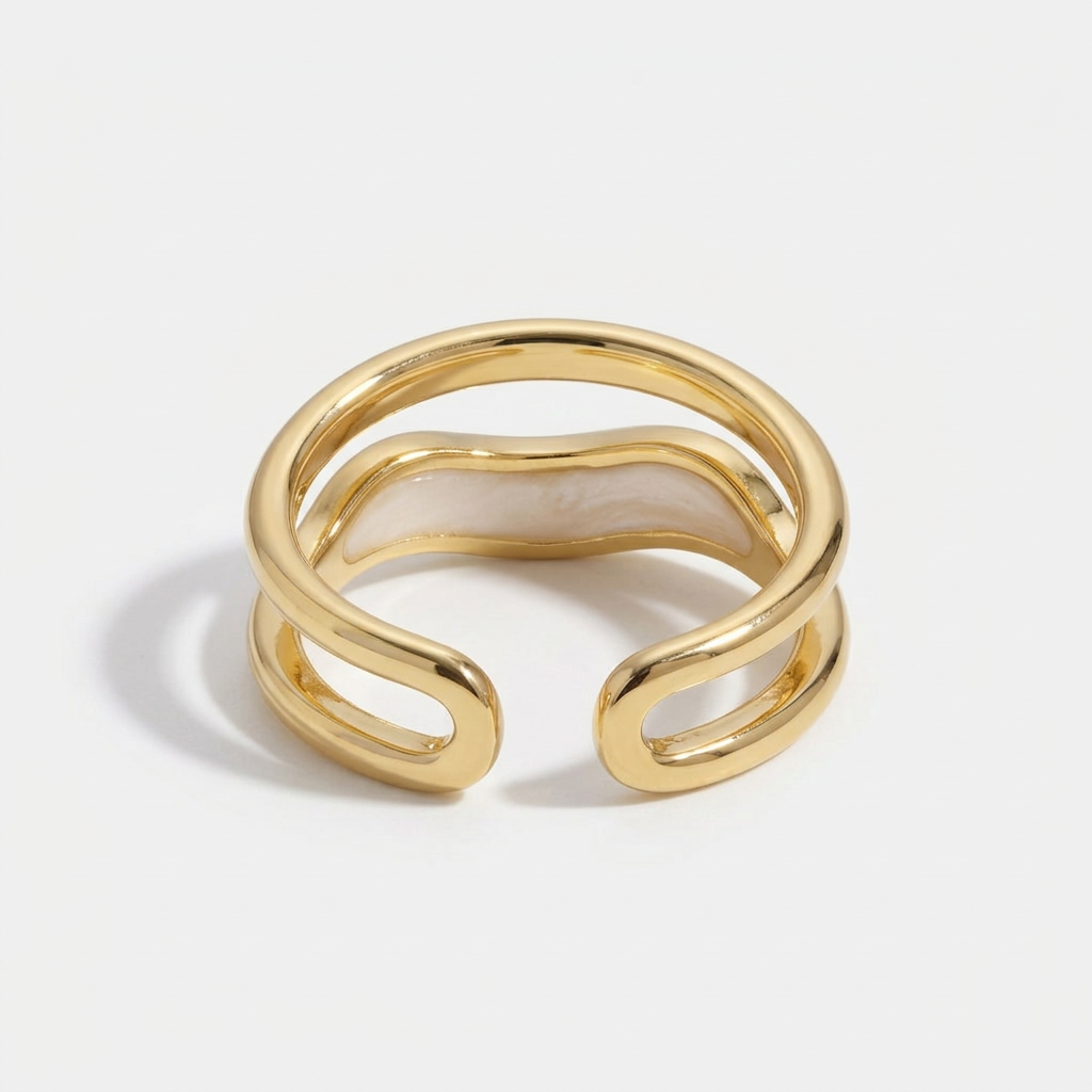 Gold Open Ring with White Wave Stone (meer varianten te gaan)