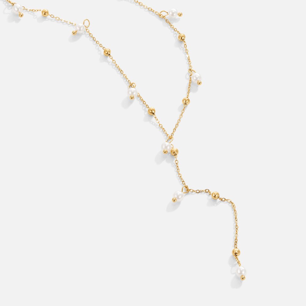 Gold Lariat Necklace with Freshwater Pearl Drop