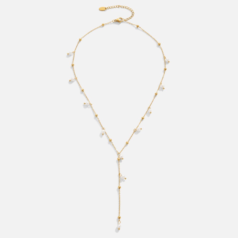 Gold Lariat Necklace with Freshwater Pearl Drop