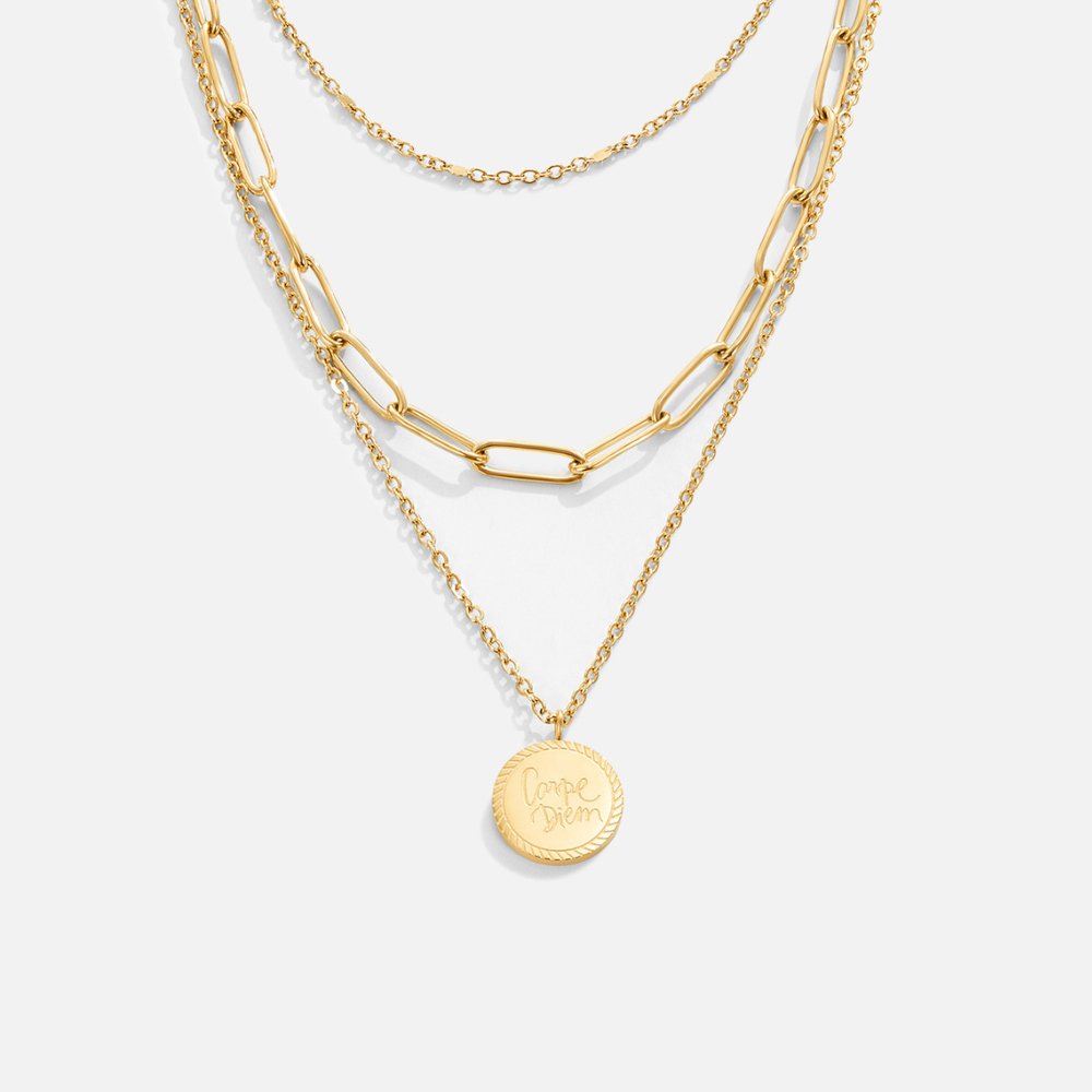 Gold Layered Coin Necklace with Multi-Strand Chain Design