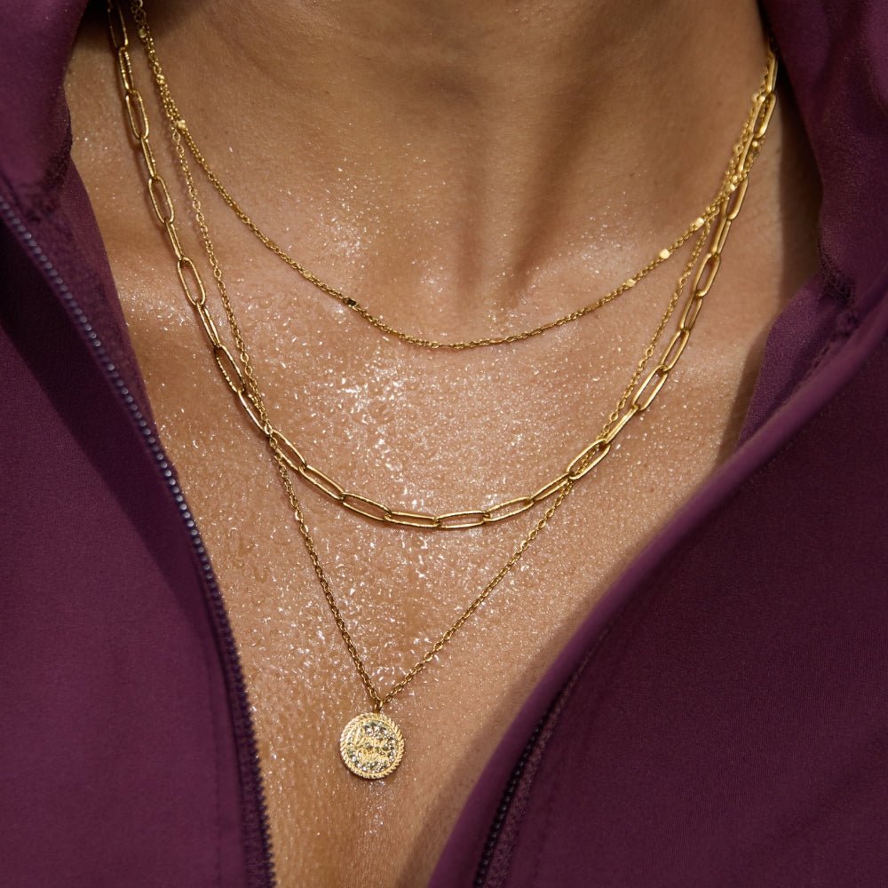 Gold Layered Coin Necklace with Multi-Strand Chain Design