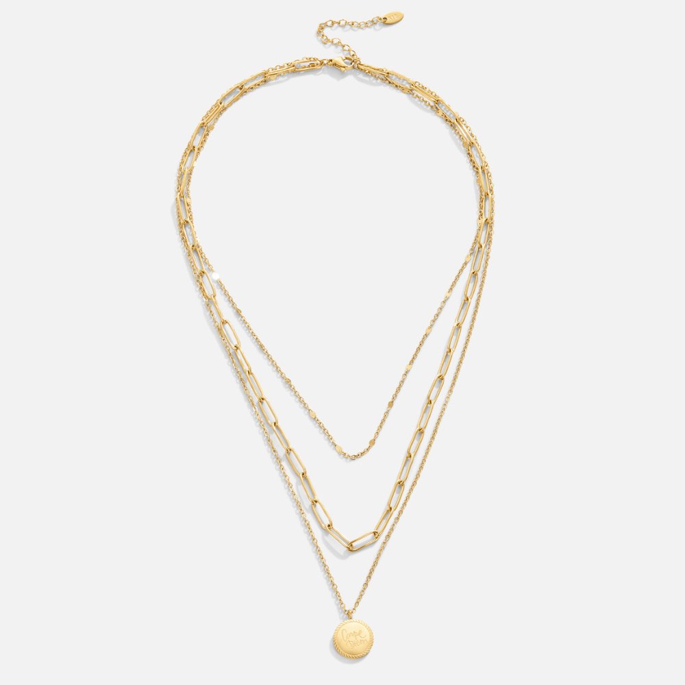 Gold Layered Coin Necklace with Multi-Strand Chain Design