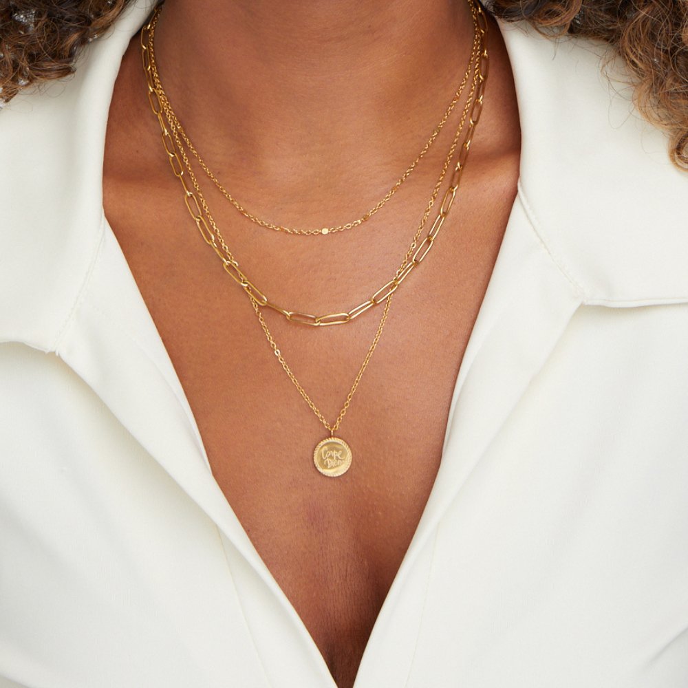 Gold Layered Coin Necklace with Multi-Strand Chain Design