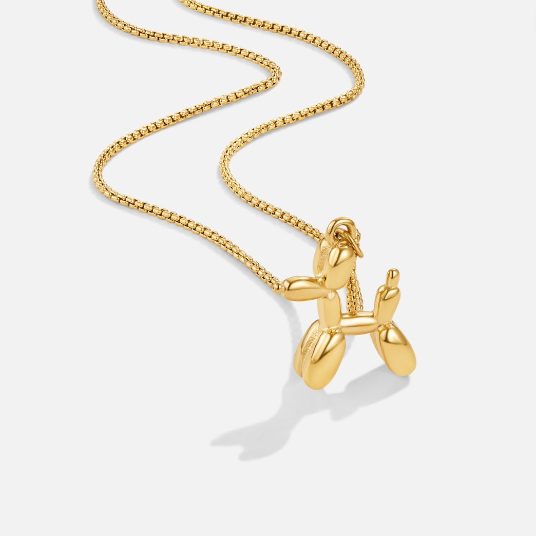 Gold Balloon Animal Necklace with Playful Sculptural Pendant