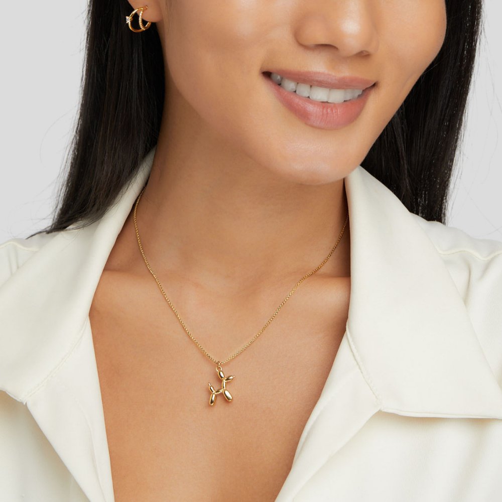 Gold Balloon Animal Necklace with Playful Sculptural Pendant