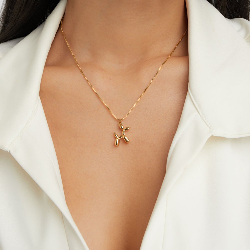 Gold Balloon Animal Necklace with Playful Sculptural Pendant