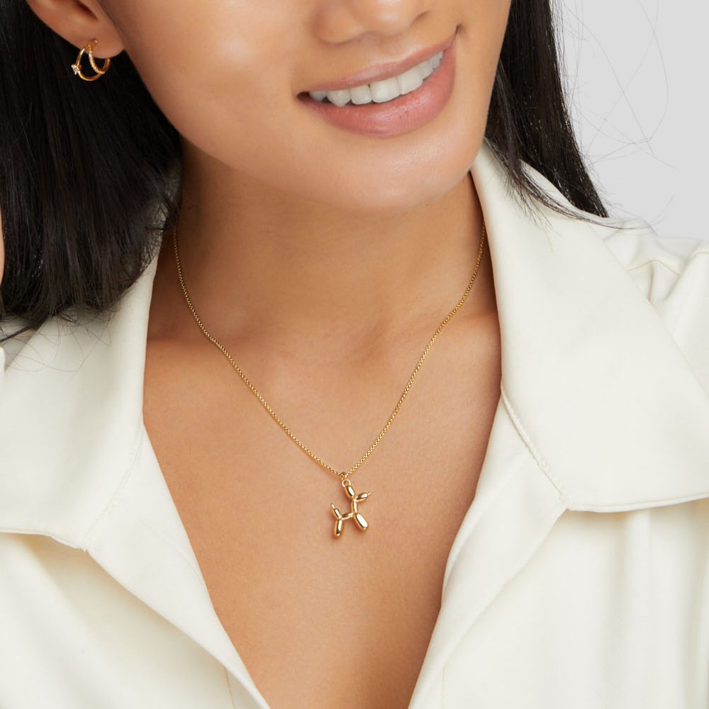 Gold Balloon Animal Necklace with Playful Sculptural Pendant