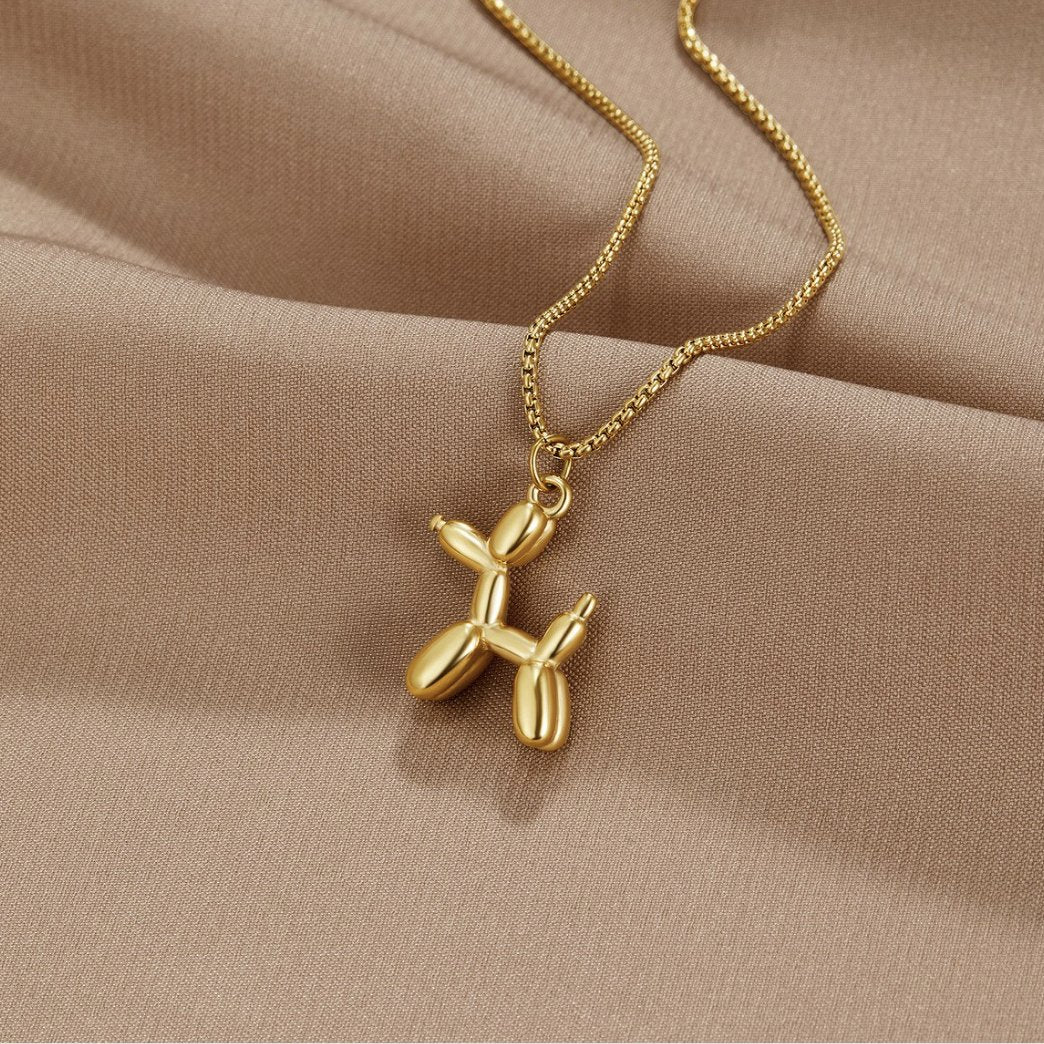 Gold Balloon Animal Necklace with Playful Sculptural Pendant