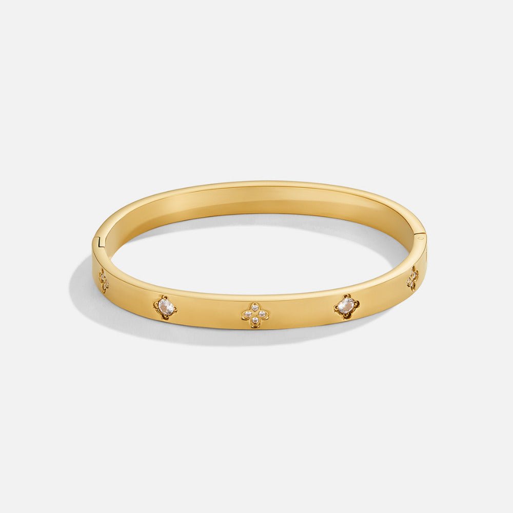 Gold Bangle with Clover Design