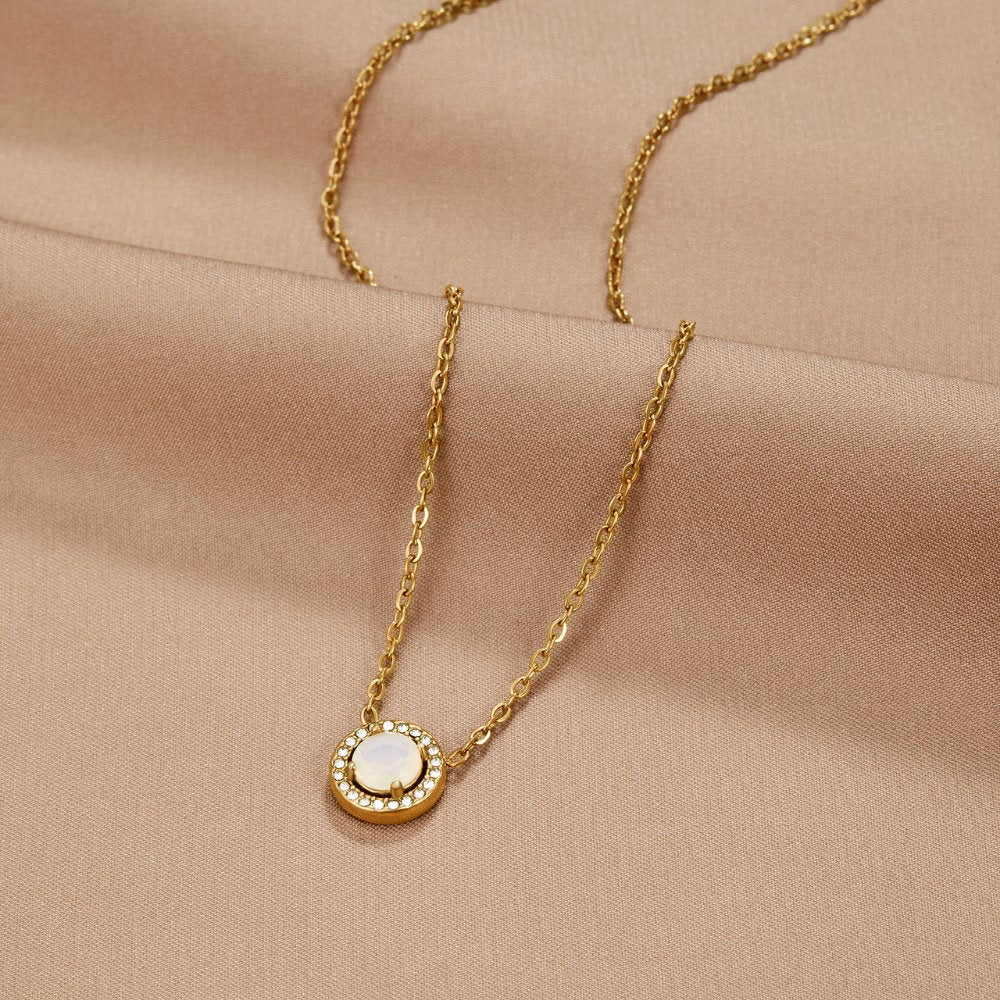 Gold Monet Crystal Necklace with Stone Pendant