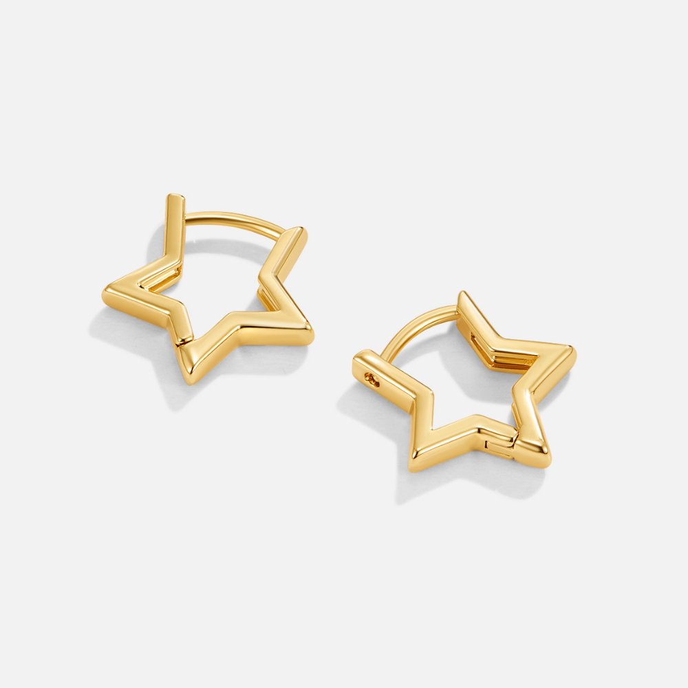 Gold Hoop Earrings with Star Detail