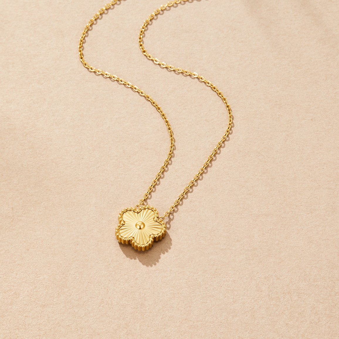 Gold Clover Pendant Necklace with Delicate Chain