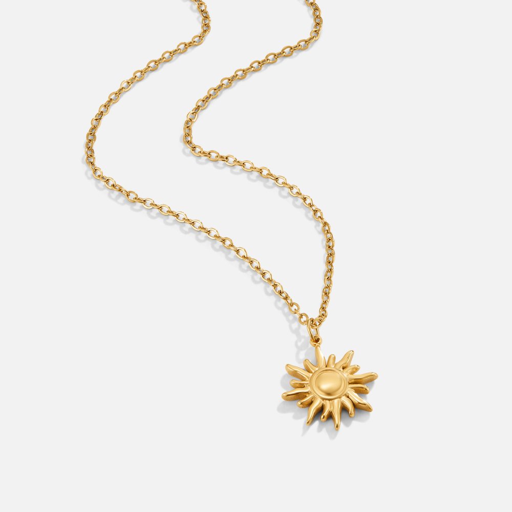 Gold Sunburst Pendant Necklace Geometric Radial Design