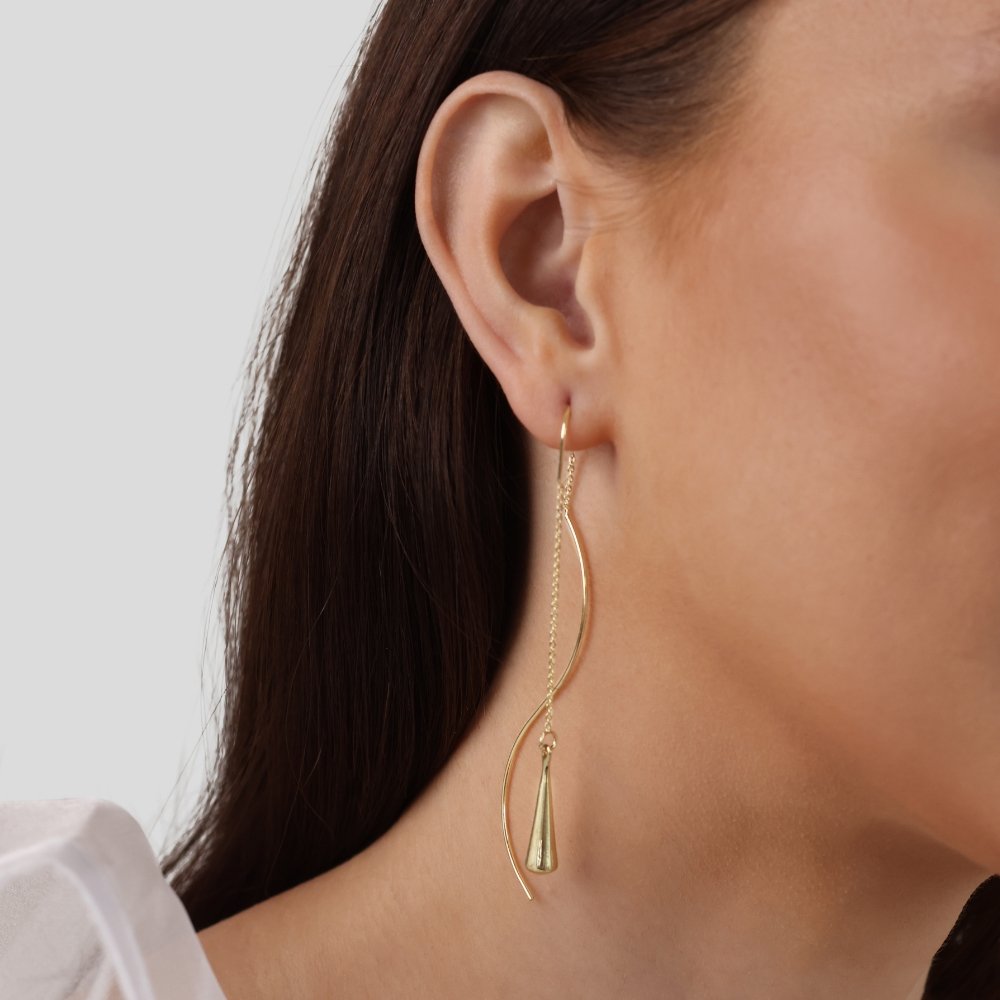 Gold Drop Earrings with Tassel and Teardrop Design