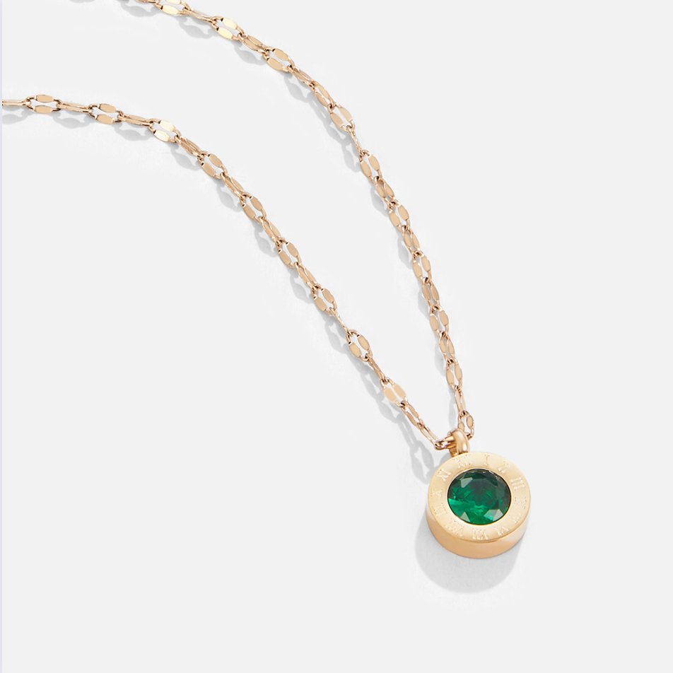 Gold Tone Necklace with Green Crystal Pendant