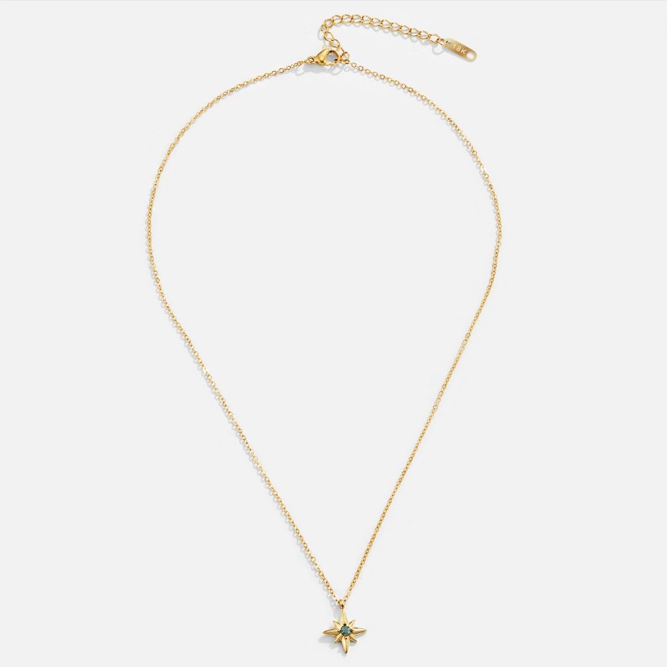 Gold Star Pendant Necklace with Emerald Crystal