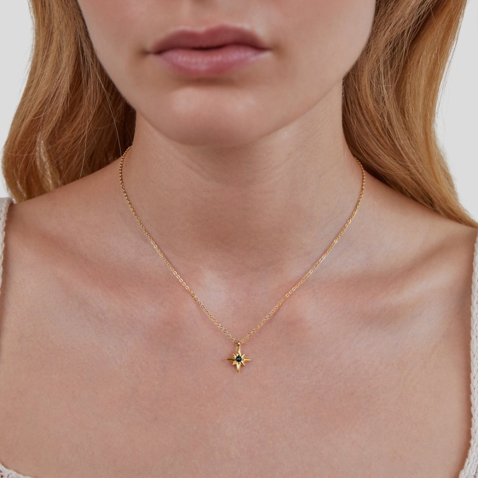 Gold Star Pendant Necklace with Emerald Crystal
