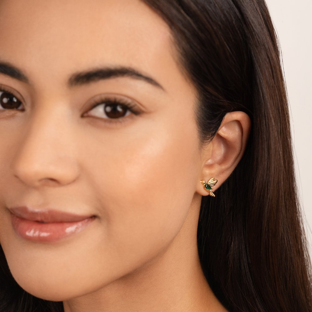 Gold Hummingbird Stud Earrings
