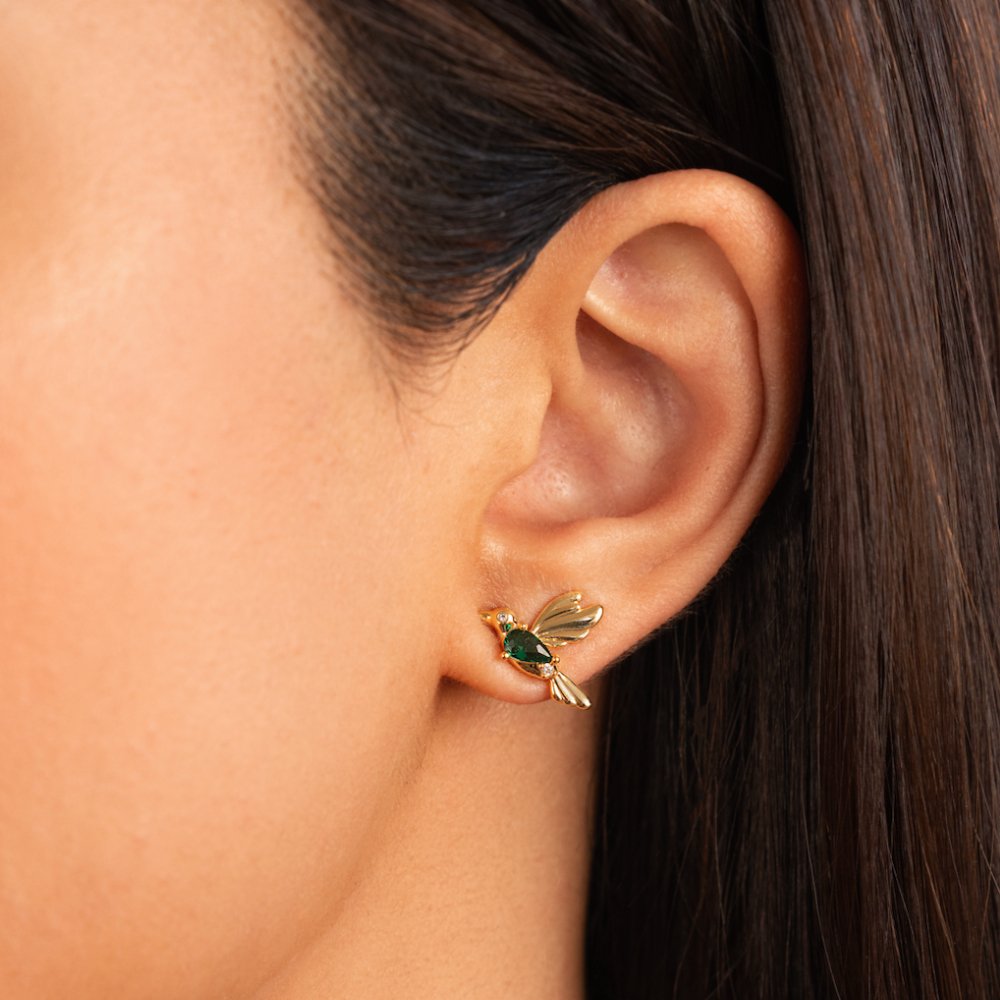 Gold Hummingbird Stud Earrings