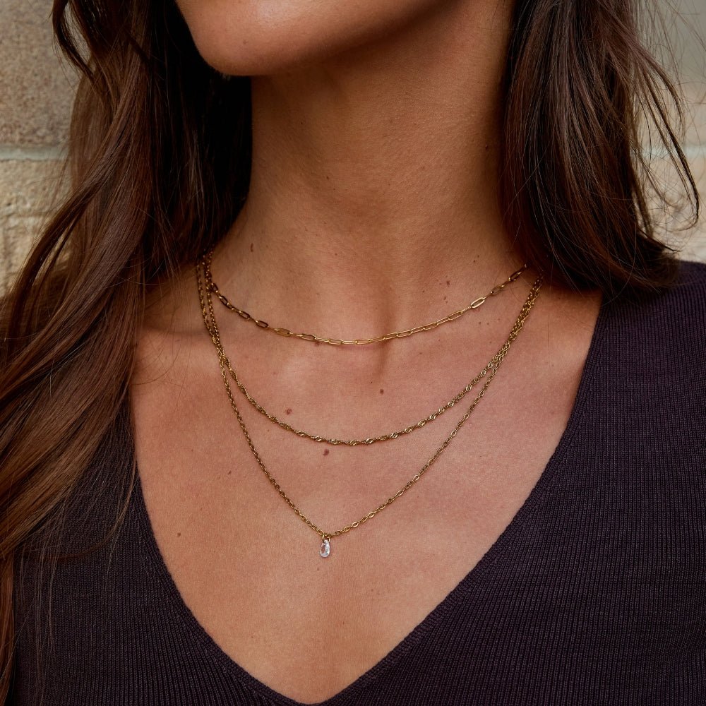 Gold Triple Chain Necklace with Layered Design