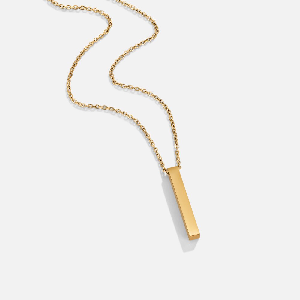 Gold Bar Necklace with Vertical Pendant