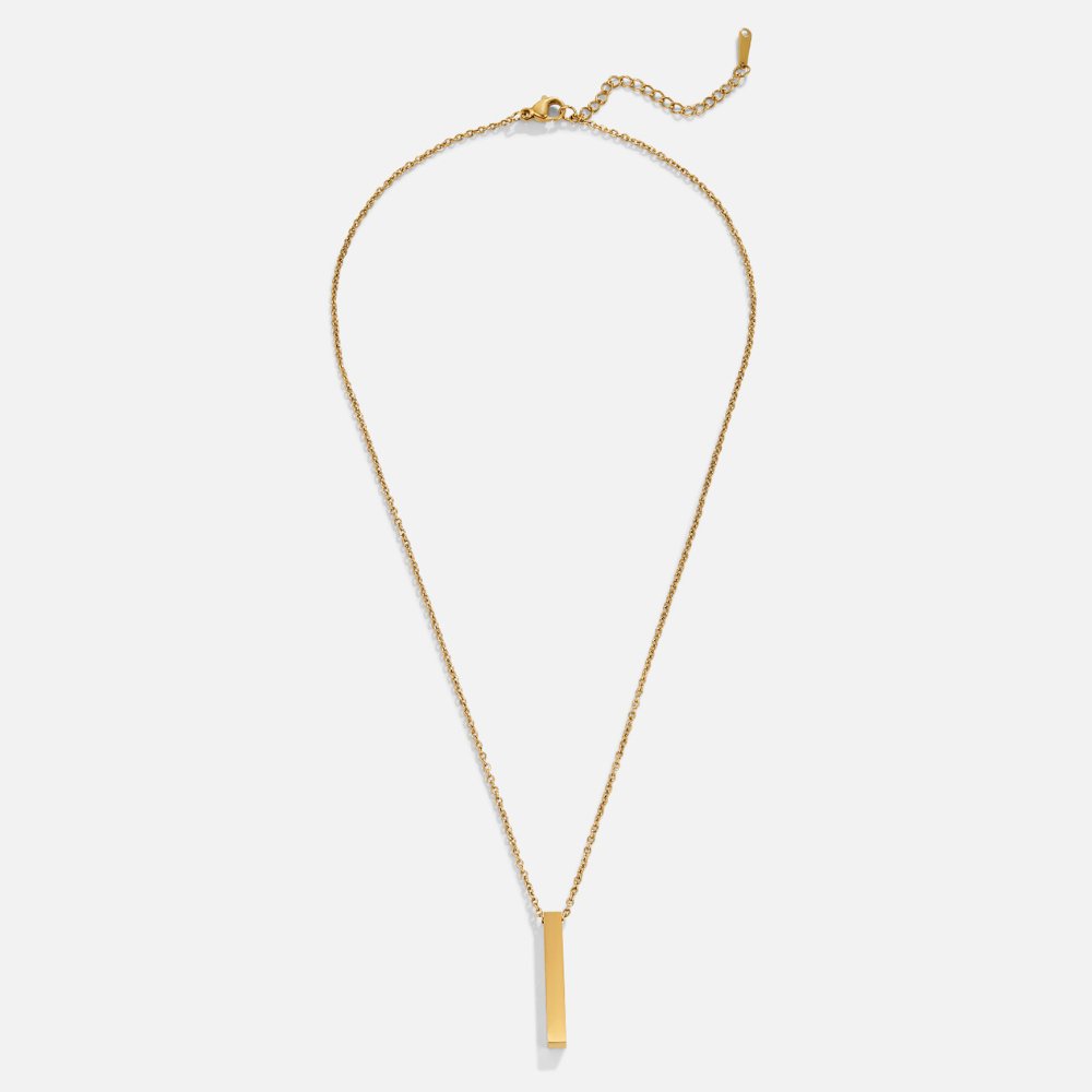 Gold Bar Necklace with Vertical Pendant