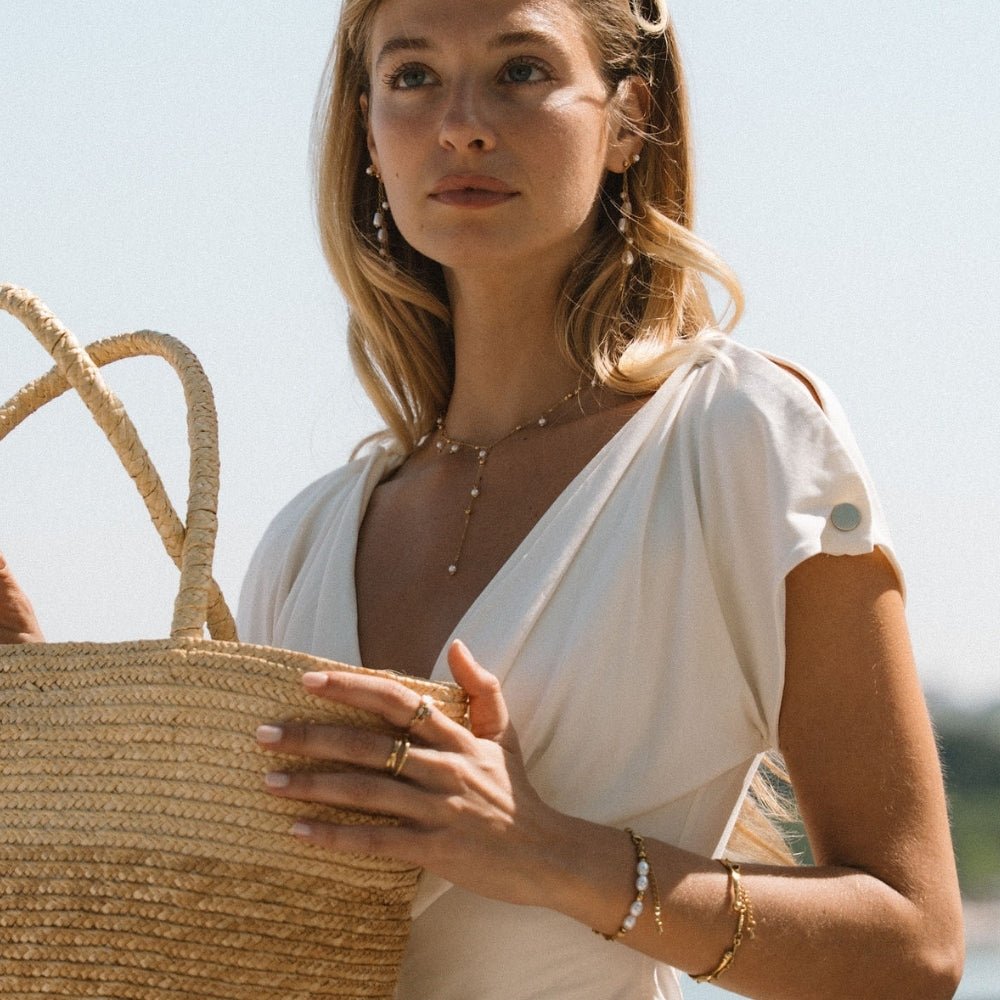 Gold Lariat Necklace with Freshwater Pearl Drop