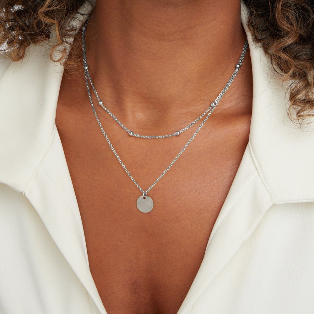 Layered Disc Necklace with Flat Circle Pendants