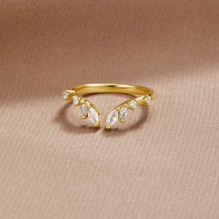 Gold Vine Ring with Crystal Stone