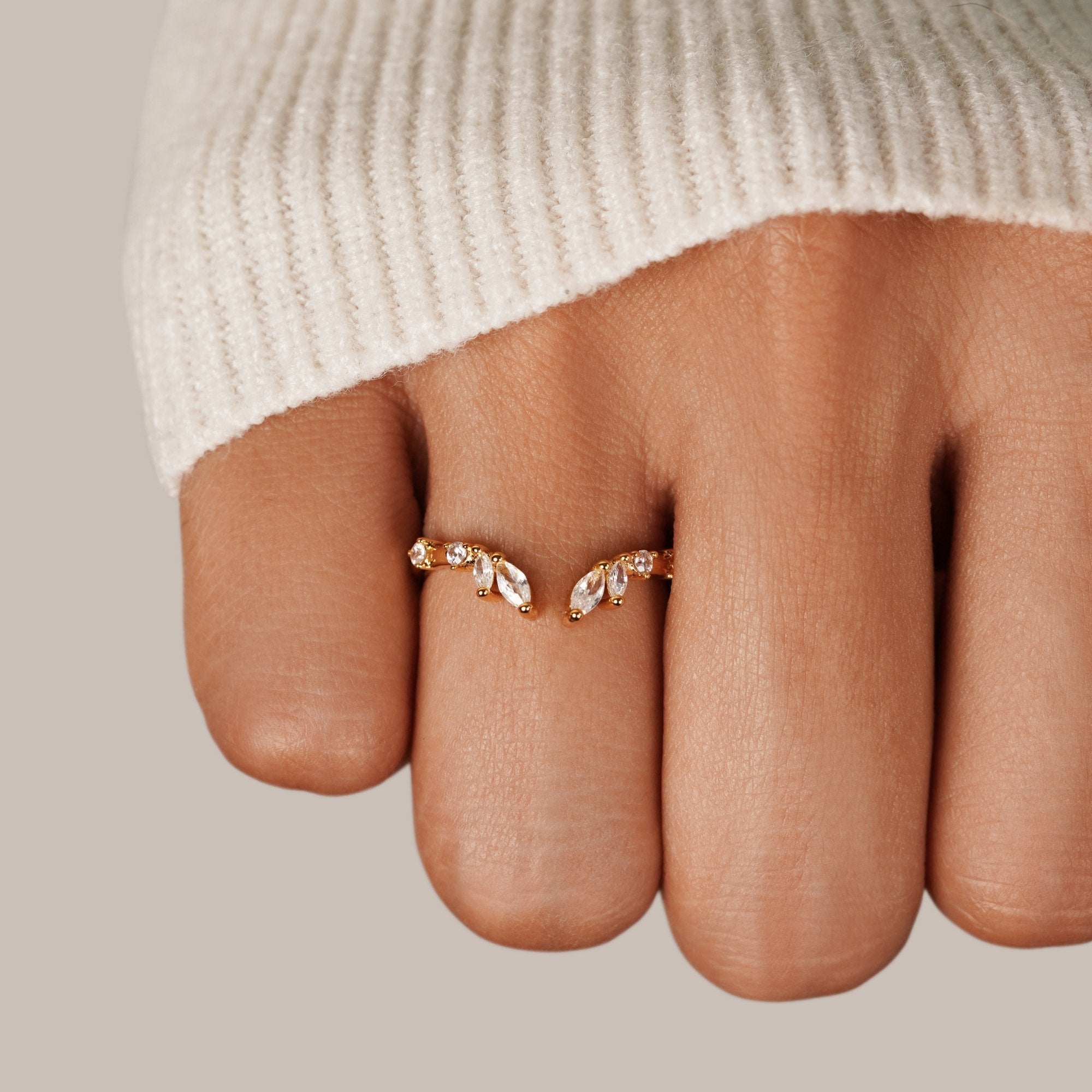 Gold Vine Ring with Crystal Stone
