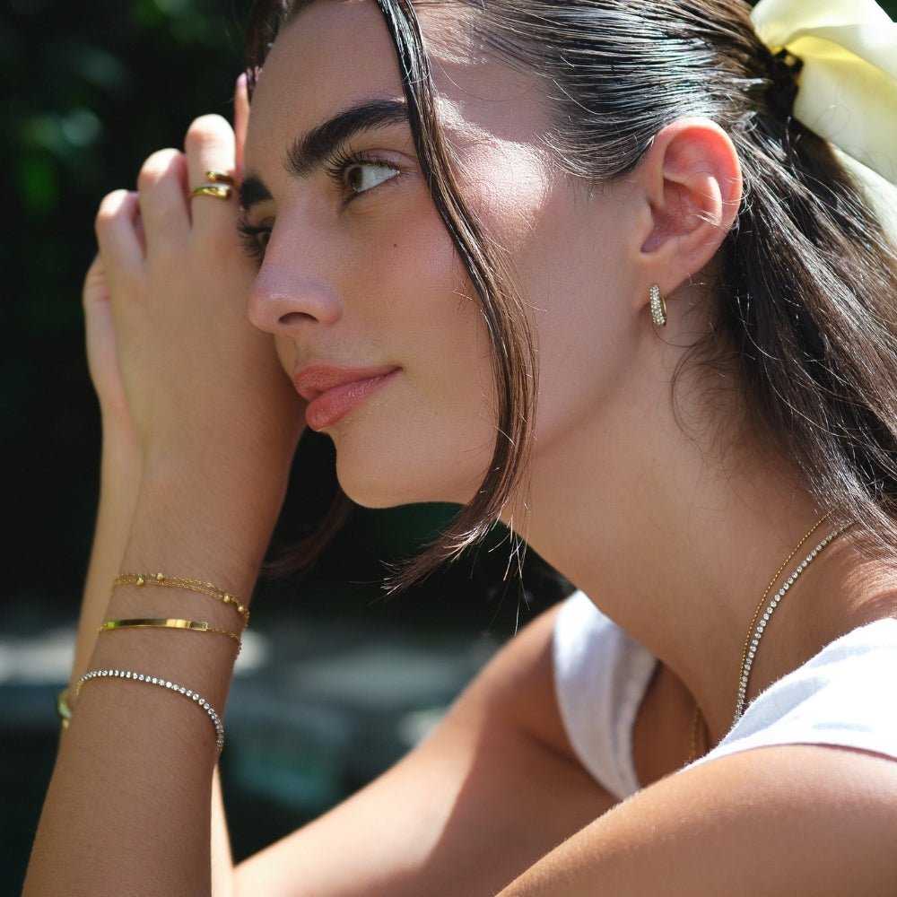 Gold Hoop Earrings with Crystal Stone Detail