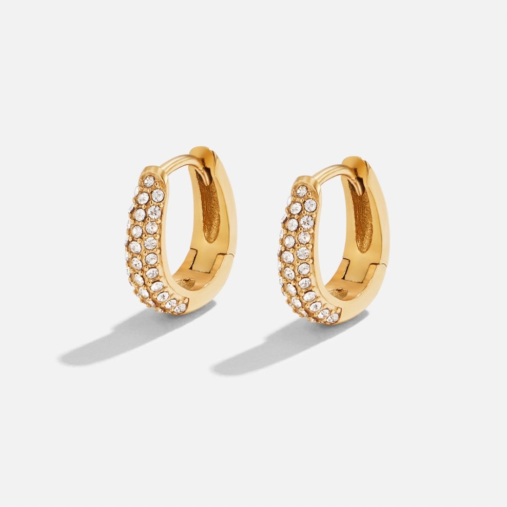 Gold Hoop Earrings with Crystal Stone Detail